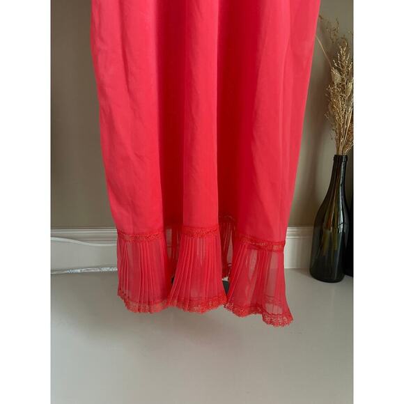 Vintage Pink Pleated Slip Dress Ruffle Trim - Size Small - Picture 3 of 7